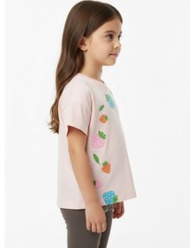 Resim Toontoy Kids Toontoy Kız Çocuk Bisiklet Yaka Düşük Omuz Kısa Kollu Baskılı Tişört 25005 Pudra 