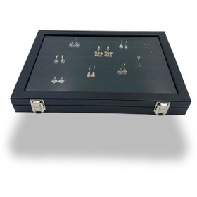 Resim Richbox Küpe Kolye Takı Kutusu Siyah İçi Alkantara Süet 