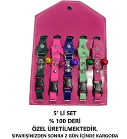 Resim Aquahome Kedi Tasması Deri Özel Üretim 5'li Çok Renkli M 