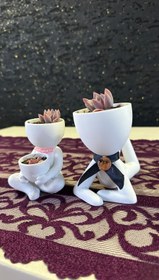 Resim Sevimli Çift Saksı Ay Taşı Sukulent Seti - Haki 