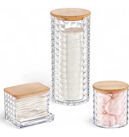 Resim Skygo Ahşap Kapaklı 3'lü Organizer Set, Model Modern Pamukluk Düzenleyici Şık 3'lü Pamukluk Set - Şık ve Fonksiyonel Ahşap Kapaklı 3'lü Organizer Set 