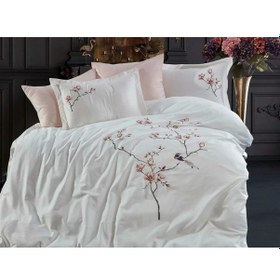 Resim Dantela Hüma Nakışlı Pamuk Saten Çift Kişilik Krem Nevresim Takımı Krem 