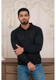 Resim Woolen World Polo Yaka Desenli Yünlü Erkek Triko Kazak Lacivert 