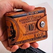 Resim Erkekler için Vintage Suni Deri Cüzdan - İnce Çok Fonksiyonlu Kartlık 100 Dolarlık Banknot Tasarımı ile, Çıtçıt Kapatma, Siyah ve Kahverengi Seçenekler, İş Kartı Tutucu | Vintage Cüzdan Tasarımı | Metal Çıtçıtlı Kapatma, Küçük Cüzdan 