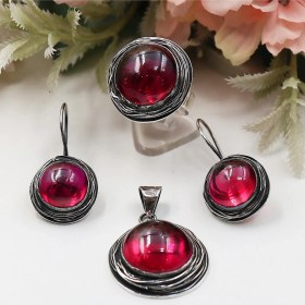 Resim Özel Tasarım Lal Taşlı Sarma Gümüş Set Rose Gold - Gümüş 