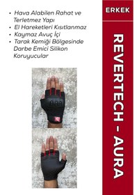 Resim Revertech Aura Kırmızı / Yarım Parmak - Kaymaz Avuç İçi Özellikli Motosiklet Eldiveni Erkek 