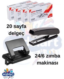 Resim andelart 24/6 zımba makinası 20 sayfa kapasiteli delgeç ve zımba 24/6 