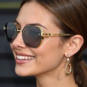 Resim Altın Kenar Dekorasyonlu Siyah Çerçeve Moda Siyah Lens Gözlük 