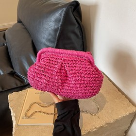 Resim Kadınlar İçin [Plaja Hazır] Yazlık Hasır Dokuma Çanta - Haki, Magenta, Krem veya Yeşil Renklerde Moda Zincirli Omuz Çantası - Hafif, Plaj ve Günlük Geziler İçin Çok Yönlü 