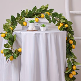 Resim Yeşil yapraklar ve sarı limonlarla gerçekçi plastik sahte citrus dalları içeren 1 adet Lush Yapay Limon Sarmalı - Tatil partileri, açık hava bahçesi, soba, patio, bahar ve yaz ev dekorasyonu, festivite dekorasyon, klasik tarz, elektrik gerektirmez 
