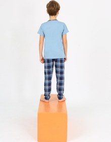 Resim Vitmo Erkek Çocuk Kısa Kollu Pamuklu Düğme Detaylı Cool Boy Pijama Takımı Mavi 