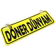 Resim Döner Dünyam Yazılı Sarı Dekor Plaka Vantuzlu Cam Süsü 