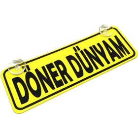 Resim Döner Dünyam Yazılı Sarı Dekor Plaka Vantuzlu Cam Süsü 