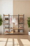 Resim Mobitopya Nilamu Atlantik Çam Elbise Dolabı | Metal Gövdeli Açık Askılık & Organizer Dolap 175*170*34 Cm 