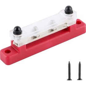 Resim Bus Bar M6 4 Tek Sıra Naylon Tabanlı Busbar Bloğu Kapaklı Toprak Güç Dağıtımı Kırmızı Araba Tekne Deniz Karavan Rv İçin 