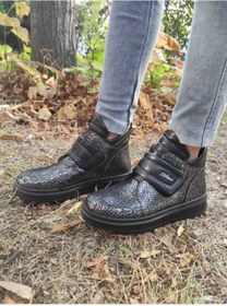 Resim Rose Club Kids Kız Çocuk Platin Siyah Pullu Hakiki Deri Bot 