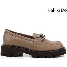 Resim Gönderi R Vizon Antik Kalın Topuklu Tokalı Hakiki Deri Loafer Ayakkabı Vizon 