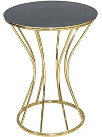 Resim Bengi Ticaret BRC 12729 Kum Saat Fiskos Model Model Düz Siyah Temper Cam Gold El Yapım Sehpa 