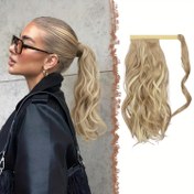 Resim SLEEKCUTE 35.56cm Dalgalı Klipsli At Kuyruğu Uzatma - Kadınlar için Doğal Kıvırcık Sentetik Saç Parçası, Hafif ve Güvenli Tasarım, Herhangi Bir Saç Modeline Hacim ve Dokular Ekler, At Kuyruğu Saç Uzantıları, SLEEKCUTE 