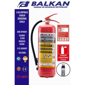 Resim BALKAN YANGIN VE GÜVENLİK SİSTEMLERİ 6 kg Ruhsata Uygun 4 Yıl Köpüklü Yangın Tüpü Talimat ve Levha 