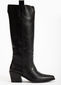 Resim DENORA Siyah Mat Deri Topuklu Kovboy Western Düz Çizme 