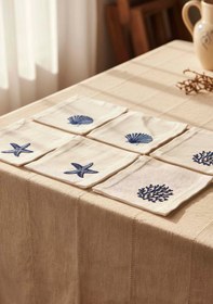 Resim Marine Nakışlı Lacivert 6'lı Sunumluk Peçete, Kokteyl Peçetesi, Kahve Yanı Sunumluk, Bardak Altlığı 