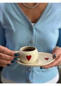 Resim Kalpli Türk Kahvesi Fincanı Tabağı İle 