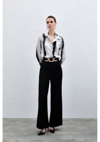 Resim Sateen Desenli Klasik Gömlek - Siyah-136003 Siyah 
