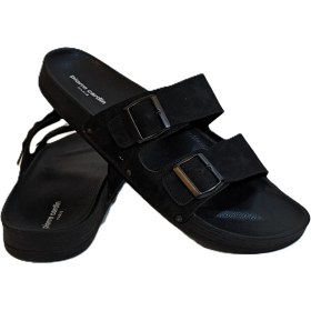 Resim Pierre Cardin 7038 Siyah Çift Tokalı Büyük Numara Erkek Terlik 