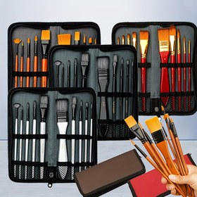 Resim 10 Adet/Set Sanatçı Boya Fırçası Sulu Boya Ahşap Sap Naylon Noktalı Saç DIY Yağ Akrilik Boyama Sanat Fırça Malzemeleri Turuncu, kırmızı, beyaz, siyah 