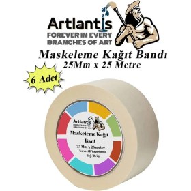 Resim Artlantis Maskeleme Bandı Kağıt Bant 25 mm 25 Metre 6 Adet Boya Bantı 