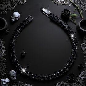 Resim 1 Adet 4mm İlkbahar Yaz Unisex Moda Yuvarlak Tenis Bilekliği, Gündelik Gotik Tarz Cadılar Bayramı Bilekliği, 4mm Siyah Sentetik Kübik Zirkonya Taşlı, Hipoalerjenik -Oksidasyon Gunmetal Siyah Bakır, Günlük Kullanım, Hediye, Cadılar Bayramı, Noel, Seyahat, Partiler, Tatiller ve Şükran Günü İçin 