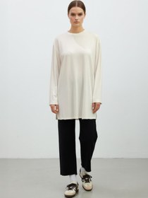 Resim Puane Kadın Basic Uzun Kollu Salaş Tunik-40017 - ECRU 
