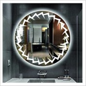 Resim Dnr-Mirror90 Cm Beyaz Ledli Tasarım Kumlamalı Banyo Aynası Makyaj Aynası Işıklı Ayna 