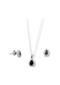 Resim Oya Silver Minimal Oniks Taşlı Damla Gümüş Kadın Kolye Küpe Set 