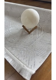 Resim Elvey Home Krem Açık Gri Saten İnce Sık Dokuma Parlak Yüzey Kaymaz Taban Özel Ölçü Salon Koridor Halısı Yolluk Krem.a.gri 