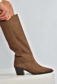 Resim V654082101 Kahverengi Hakiki Deri Nubuk Kalın Topuklu Kadın Çizme Kahverengi-nubuk 
