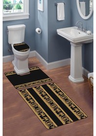 Resim Modern Desenli Dijital Baskı 3 Lü Banyo Paspas Takımı Yıkanabilir Kaymaz Tabanlı Klozet Takımı Klz0038 Renkli 