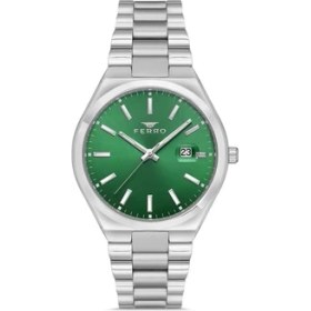 Resim Ferro F11386A-A6 Quartz Çelik Gri Yeşil Kadran 40 mm Erkek Kol Saati 