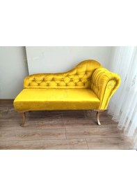 Resim Ters Kol Dekoratif Bihter Koltuk Josefin Puf 130 Cm Gold Ayak Sarı 