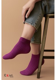 Resim Kral Socks Kadın Patik Çizgili Kabartma Ters Havlu Penye 6 Çift Karışık Renk Kısa Çorap ASORTİ 
