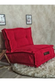 Resim Fermuarlı Yıkanabilir Katlanır Çok Amaçlı Yer Minderi 60x60 cm Taşınabilir Minder Kırmızı 