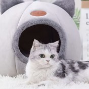 Resim Kedi yuvası. Kedi karyolası. Konforlu ve Yumuşak Pelüş Kumaş, Kalınlaştırılmış Tüylü, İçten Sıcacık Rahatlığa sahip Sevimli Kedi Başlıklı Desen. Şirin tasarımıyla soğuk günlerde sıcak tutan bir evcil hayvan dostu uyku alanı. Kolay temizlenebilir pet be 