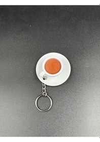 Resim Türk Kahvesi Fincanı Anahtarlık - Metal Zincir - Kahve Fincanı Beyaz - Kahverengi 