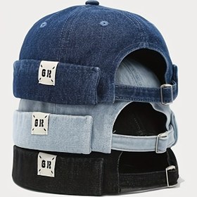 Resim 1 adet GR Nakışlı Tutum Kovboy Şapkası - Eskitme Detaylar & Metal Perçin Ayarlanabilir Kayış, Skatepark-Ready Konser-Koruyucu Unisex Şapka Mavi/Koyu Gri/Siyah | İlkbahar 2024 Trendsetter Moda, Sokak Giyim Aksesuarı, Keskin Başlık, Şık İşçilik, İfade Edici Başlık, Sokak Giysisi Severler, Günlük Kıyafet, Yüksek Kalite Dikiş, Genç Yetişkinler 