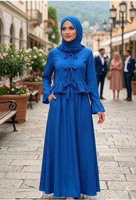 Resim ZEROGAPRİSE Kadın Hırka Fiyonk Eteği Fırfırlı Boydan Tesettür Elbise 