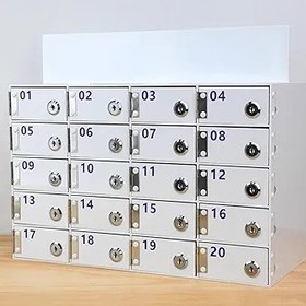 Resim Tuş Kilidi ile Duvara Monte Akrilik Cep Telefonu Soyunma Kutusu - Ev ve Okul için 20 Izgara Mobil Cihaz Depolama Dolabı - Telefonlar ve Tabletler için Güvenli Nizer 