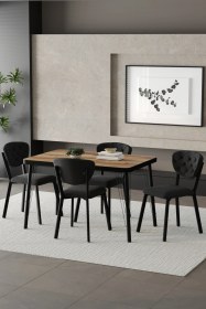 Resim Mutfak Masası Takımı Elma Serisi 4 Sandalyeli Siyah Ceviz 