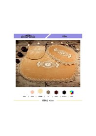 Resim Lisa Vizon Oval 3'lü Dantelli Banyo Paspas Seti Çeyizlik Kaymaz Vizon 