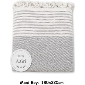 Resim Pamuklu Kaymaz Hasır Dokuma Maxi Boy Kolları Örten Koltuk Örtüsü 180x310 - Açık Gri 